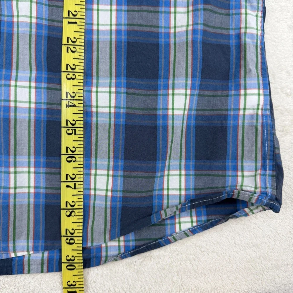 Banana Republic Mens XL‎ Blue Green Plaid Short Sleeve Button Down Shirt